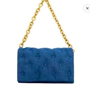 Blue Denim Quilted Chain with Gold StrapShoulder Bag